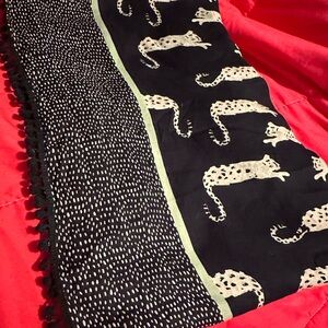 Navy & light Green Scarf with White Leopard pattern